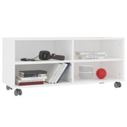 Berkfield Tv Cabinet With Castors White 90X35X35 Cm Engineered Wood - thumbnail 3