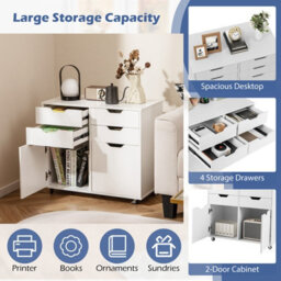 Costway 4 Drawer Dresser Mobile Storage Cabinet With Doors Modern Chest Of Drawers White - thumbnail 6
