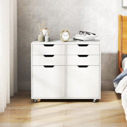 Costway 4 Drawer Dresser Mobile Storage Cabinet With Doors Modern Chest Of Drawers White - thumbnail 4
