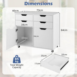 Costway 4 Drawer Dresser Mobile Storage Cabinet With Doors Modern Chest Of Drawers White - thumbnail 3