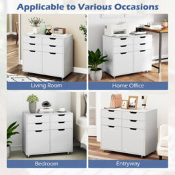 Costway 4 Drawer Dresser Mobile Storage Cabinet With Doors Modern Chest Of Drawers White - thumbnail 9