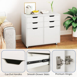 Costway 4 Drawer Dresser Mobile Storage Cabinet With Doors Modern Chest Of Drawers White - thumbnail 8