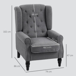 Accent Armchair Retro Tufted Club Home Furniture Fabric Charcoal Grey - thumbnail 2