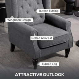 Accent Armchair Retro Tufted Club Home Furniture Fabric Charcoal Grey - thumbnail 5