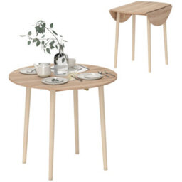 Homcom Foldable Dining Table, Round Drop Leaf Table, Wood Legs, Natural - thumbnail 2
