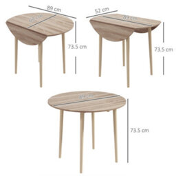 Homcom Foldable Dining Table, Round Drop Leaf Table, Wood Legs, Natural - thumbnail 3