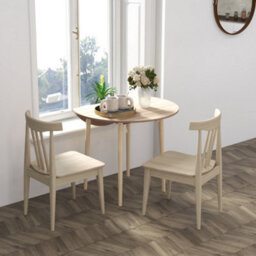 Homcom Foldable Dining Table, Round Drop Leaf Table, Wood Legs, Natural - thumbnail 7