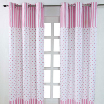 Homescapes Pink Love Hearts Ready Made Eyelet Curtain Pair, 117 X 137 Cm Drop - image 1
