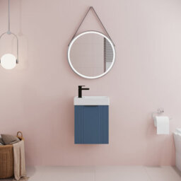 Balterley Blue 400mm Wall Hung Cloakroom Vanity Basin Unit With Black Handle Compact Bathroom Storage - thumbnail 2