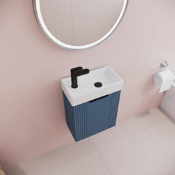 Balterley Blue 400mm Wall Hung Cloakroom Vanity Basin Unit With Black Handle Compact Bathroom Storage - thumbnail 3