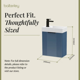 Balterley Blue 400mm Wall Hung Cloakroom Vanity Basin Unit With Black Handle Compact Bathroom Storage - thumbnail 5
