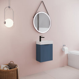 Balterley Blue 400mm Wall Hung Cloakroom Vanity Basin Unit With Black Handle Compact Bathroom Storage - thumbnail 4