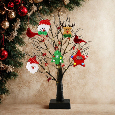 60 Led Pre-Lit Birch Twig Tree With Birds & 10 Piece Christmas Pendant Set - image 1