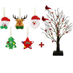 60 Led Pre-Lit Birch Twig Tree With Birds & 10 Piece Christmas Pendant Set - thumbnail 2