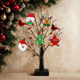 60 Led Pre-Lit Birch Twig Tree With Birds & 10 Piece Christmas Pendant Set - thumbnail 1