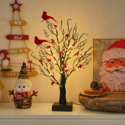 60 Led Pre-Lit Birch Twig Tree With Birds & 10 Piece Christmas Pendant Set - thumbnail 4