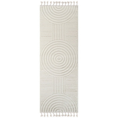 Livabliss Nora-Geometric Grey Ivory High Pile Fringe Living Dining Bedroom Rug 80 X 220 Cm Easy Care, Non Shedding - image 1