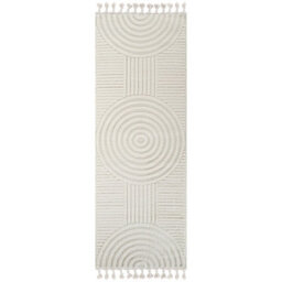 Livabliss Nora-Geometric Grey Ivory High Pile Fringe Living Dining Bedroom Rug 80 X 220 Cm Easy Care, Non Shedding - thumbnail 1