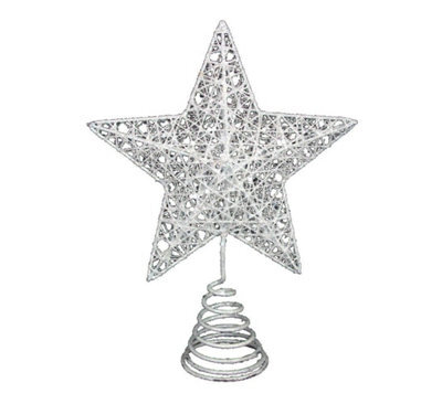 Gisela Graham Christmas White Glitter Star Tree Topper - 18 X 5.5 Cm, Wire-Bound Decorative Star