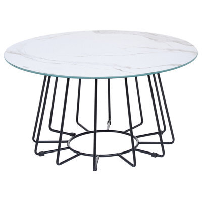 Beliani Coffee Table Bernie Tempered Glass White Marble - image 1