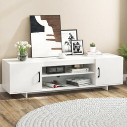 Gainoom White Tv Stand For Tvs Up To 70 Inches 152 Cm Entertain Center With Power Outlet & 2 Cable Holes - thumbnail 5
