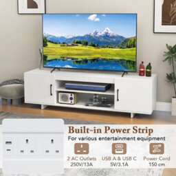 Gainoom White Tv Stand For Tvs Up To 70 Inches 152 Cm Entertain Center With Power Outlet & 2 Cable Holes - thumbnail 6