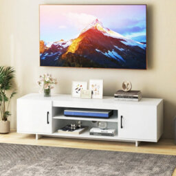 Gainoom White Tv Stand For Tvs Up To 70 Inches 152 Cm Entertain Center With Power Outlet & 2 Cable Holes - thumbnail 4