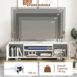 Gainoom White Tv Stand For Tvs Up To 70 Inches 152 Cm Entertain Center With Power Outlet & 2 Cable Holes - thumbnail 2