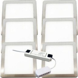 6-Piece Brushed Nickel Ultra-Slim Square Under Cabinet Led Lighting Kit With Driver - Warm White Glow - thumbnail 1
