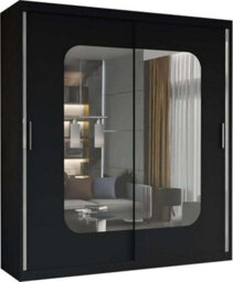 Sliding Wardrobes 4 u LTD Modern Sliding Wardrobe With Led Light - Mirror & Internal Storage Bedroom Wardrobe - Black 150Cm - thumbnail 2