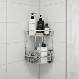 Plum&clay Solid Brass Double Tier Corner Chrome Shower Basket - thumbnail 3