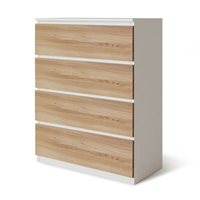 Urbn-Living Urbnliving Height 89Cm 4 Drawer Skagen Wooden Bedroom Chest Cabinet Colour White Carcass And Oak Drawers No Handle Storage - image 1