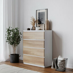 Urbn-Living Urbnliving Height 89Cm 4 Drawer Skagen Wooden Bedroom Chest Cabinet Colour White Carcass And Oak Drawers No Handle Storage - thumbnail 2