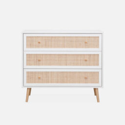 Sweeek - 3-Drawer Chest With Wood And Cane Effect Blanc Cassé 90X39X79 Cm - Boheme - thumbnail 2