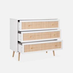 Sweeek - 3-Drawer Chest With Wood And Cane Effect Blanc Cassé 90X39X79 Cm - Boheme - thumbnail 3
