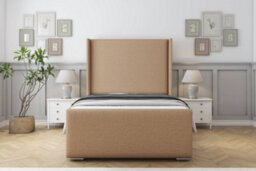 "Sloomy Devonshire Latte Dumfries Bed Frame With Mattress With 50""  Upholstered Wingback Headboard 2'6 Small Single" - thumbnail 1