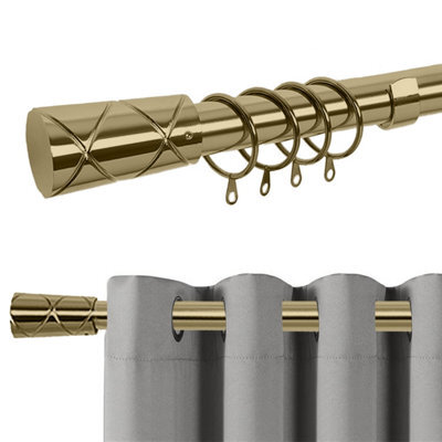 Bedlooms Metal Curtain Pole 28 mm- Cylinder Finials With Durable Extendable Rod Antique Brass 160-300 Cm, 63''-118''