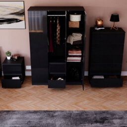 Lassic Vida Designs Glinton 3 Piece Black Fsc Bedroom Set - (5 Drawer Chest, 3 Door Wardrobe, 2 Drawer Bedside Chest) - thumbnail 3