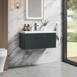Balterley Bramshall Modern Bathroom Wall Hung 1 Soft Close Drawer Vanity Unit & Mid-Edge Basin, Dark Grey, 810mm - thumbnail 4