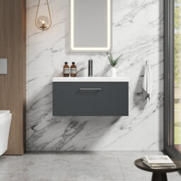 Balterley Bramshall Modern Bathroom Wall Hung 1 Soft Close Drawer Vanity Unit & Mid-Edge Basin, Dark Grey, 810mm - thumbnail 2