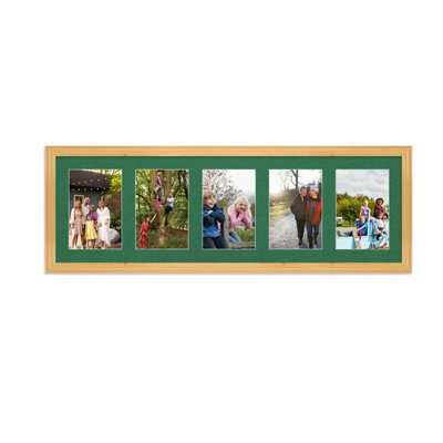 AK Frames 26X8 Light Oak Classic Multi Photo Frame With Emerald Mount - Holds 5 Apertures (5X) 6X4 Photos - image 1