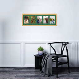 AK Frames 26X8 Light Oak Classic Multi Photo Frame With Emerald Mount - Holds 5 Apertures (5X) 6X4 Photos - thumbnail 3