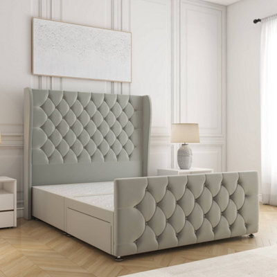 Bsspoke Anna Divan Bed Set Silver Plush Velvet With 54Inch Headboard & Footboard No Mattress No Drawers In 3Ft 4Ft 4Ft6 5Ft 6Ft - image 1