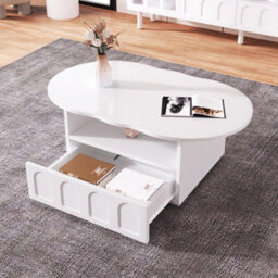 Btm Cloud Shaped Coffee Table With Drawer And Storage Compartments Modern Accent Table For Living Room - thumbnail 8