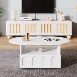 Btm Cloud Shaped Coffee Table With Drawer And Storage Compartments Modern Accent Table For Living Room - thumbnail 5