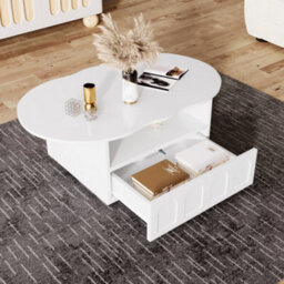 Btm Cloud Shaped Coffee Table With Drawer And Storage Compartments Modern Accent Table For Living Room - thumbnail 7