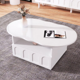 Btm Cloud Shaped Coffee Table With Drawer And Storage Compartments Modern Accent Table For Living Room - thumbnail 6
