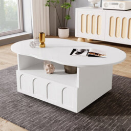 Btm Cloud Shaped Coffee Table With Drawer And Storage Compartments Modern Accent Table For Living Room - thumbnail 1