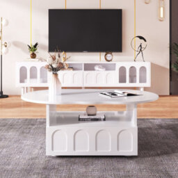 Btm Cloud Shaped Coffee Table With Drawer And Storage Compartments Modern Accent Table For Living Room - thumbnail 3