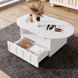 Btm Cloud Shaped Coffee Table With Drawer And Storage Compartments Modern Accent Table For Living Room - thumbnail 2